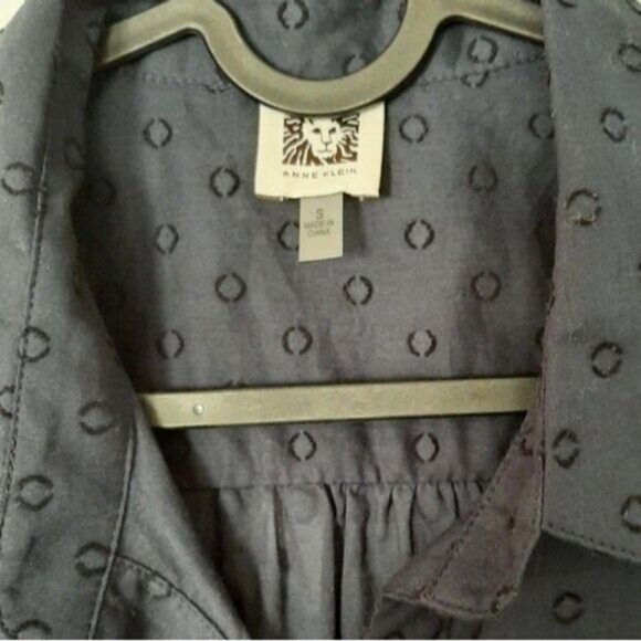 ANNE KLEIN Sleeveless Blouse Bottom Tie Semisheer Navy Blue Sz S - Picture 6 of 13